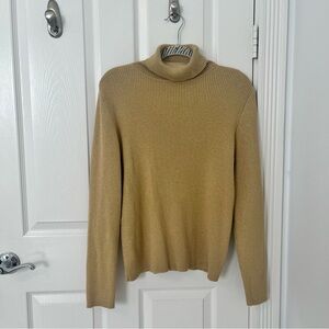 RALPH LAUREN Women's Gold Glitter Metallic Turtleneck Ribbed Knit Sweater | XL